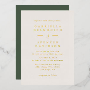 Olive Green Minimalist Luxury Wedding Gold Foil Invitation