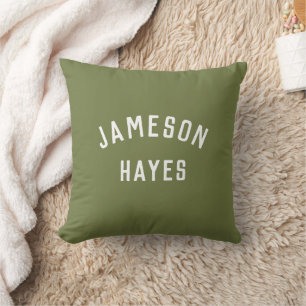 Olive Green Minimalist Modern Kids Name Monogram Throw Pillow