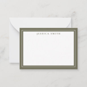 Olive Green Minimalist Monogram Line Border Note Card