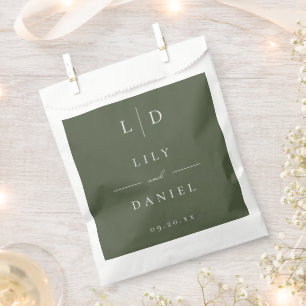 Olive Green Minimalist Monogram Wedding  Favor Bag