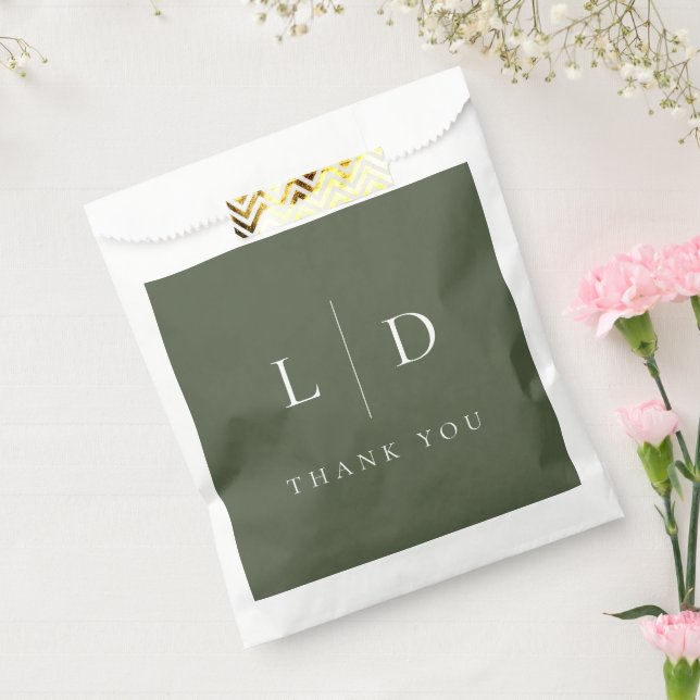 Olive Green Minimalist Monogram Wedding Favor Bag (Sealed)
