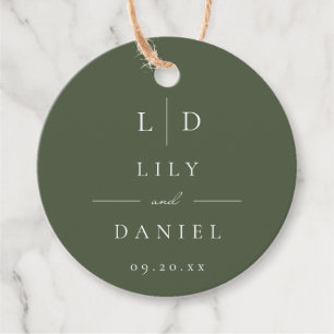 Olive Green Minimalist Monogram Wedding Favor Tags