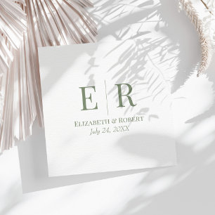 Olive Green Minimalist Monogram Wedding Napkins