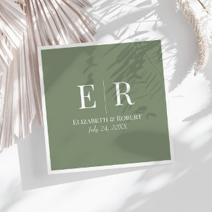 Olive Green Minimalist Monogram Wedding Napkins