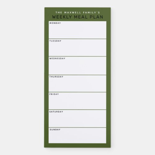 Olive Green Minimalist Simple Family Meal Planning Magnetic Notepad