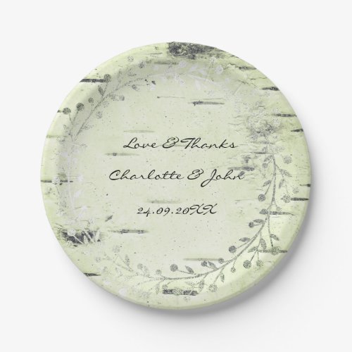 Olive Green Mint Cottage Birch Wreath Garland Paper Plates