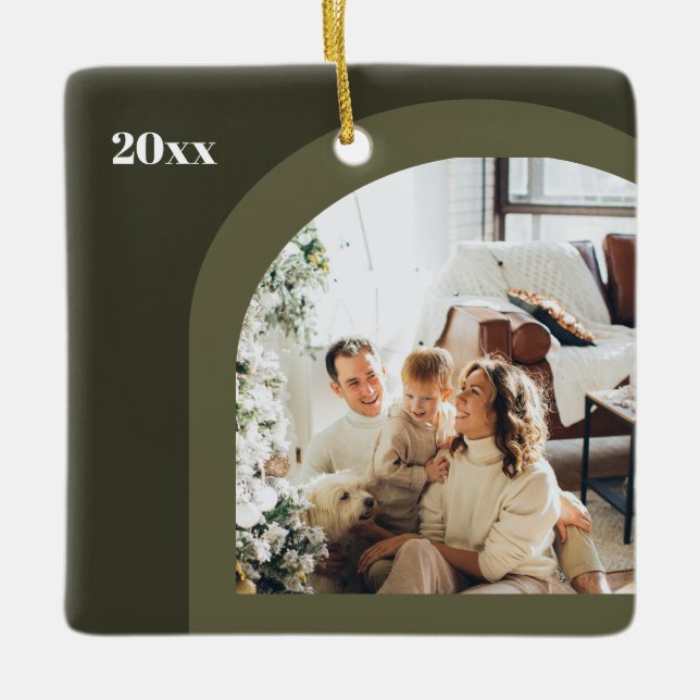 Olive Green Modern Arch Photo Modern 2026 Ceramic Ornament (Front)