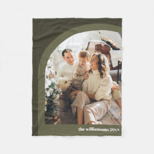 Olive Green Modern Arch Two Vertical Photo Fleece Blanket