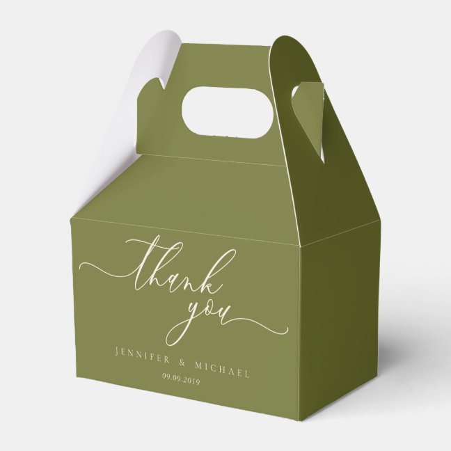 Olive Green Modern Brand Wedding Thank You Favor Boxes