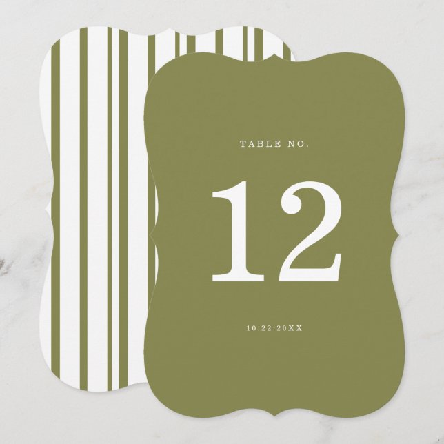 Olive Green Modern Die-Cut Table Number (Front/Back)