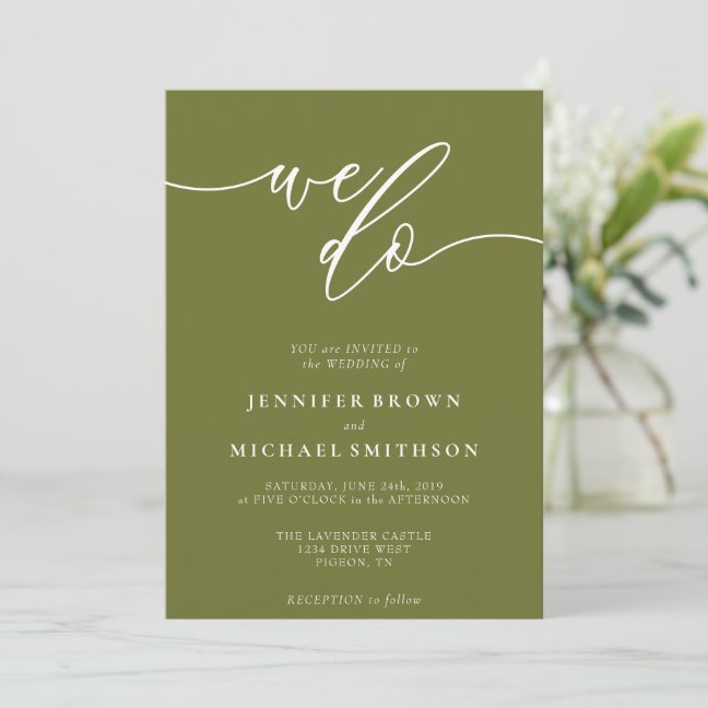 Olive Green Modern Handwriting We Do Script Invitation