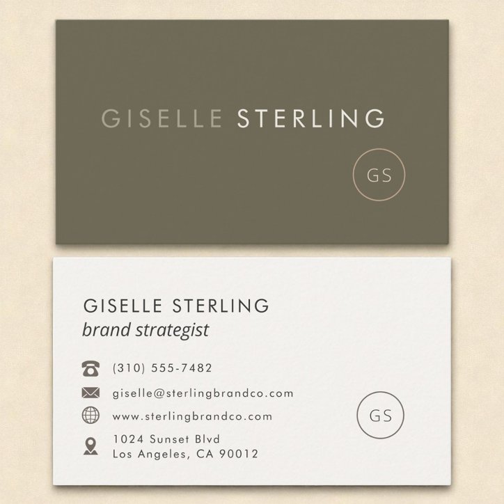Olive Green Modern Minimalist Monogram Simple Business Card