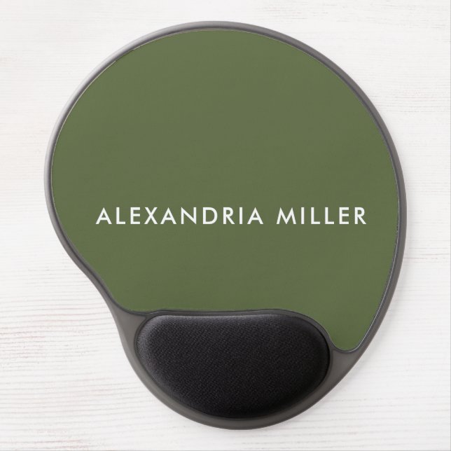 Olive Green Modern Minimalist Personalized Gel Mouse Pad (Front)