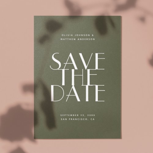 Olive green modern minimalist QR code wedding Save The Date