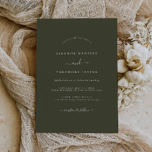 Olive Green Modern Minimalist Wedding   Invitation