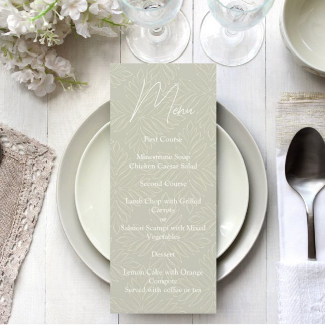 Olive Green Modern Minimalist Wedding Menu (Creator Uploaded)