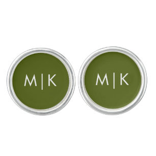 Olive Green Modern Monogram Cufflinks