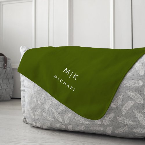 Olive Green | Modern Monogram Fleece Blanket