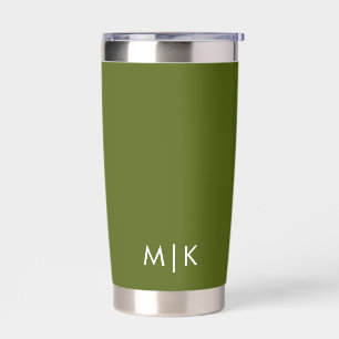 Olive Green Modern Monogram Insulated Tumbler