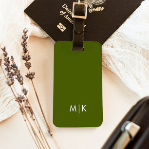Olive Green Modern Monogram Luggage Tag