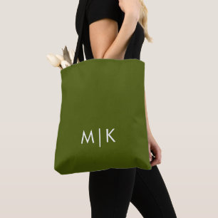 Olive Green   Modern Monogram Tote Bag