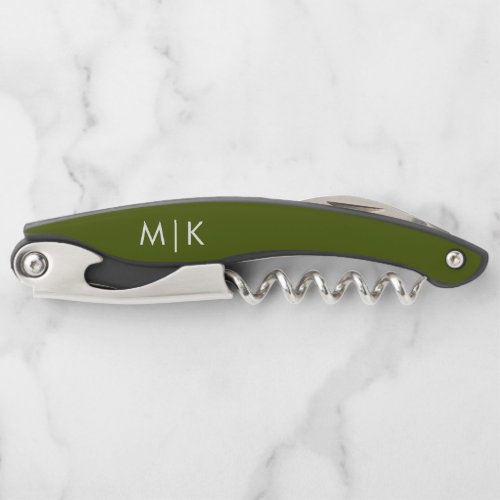 Olive Green | Modern Monogram Waiter's Corkscrew