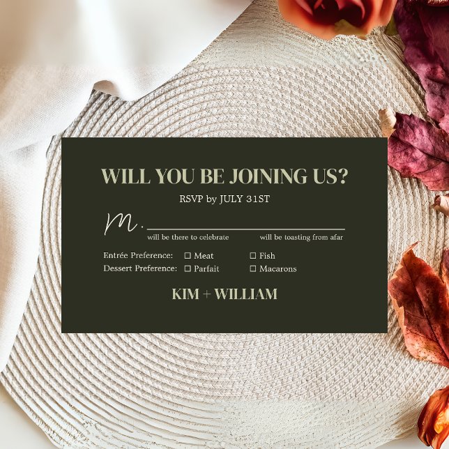 Olive Green Modern Monogram Wedding RSVP Enclosure Card (Olive Green Modern Monogram Wedding RSVP Card)
