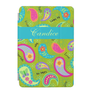Olive Green Modern Paisley Name Personalized iPad Mini Cover