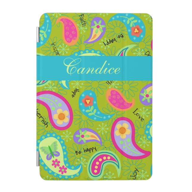 Olive Green Modern Paisley Name Personalized iPad Mini Cover (Front)