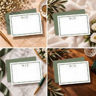 Olive Green Modern Professional Monogram Note Card