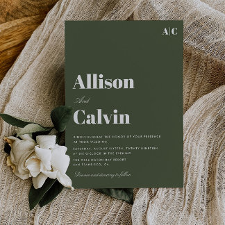 olive green modern text wedding invitation