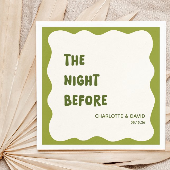 Olive Green Modern Welcome Party Rehearsal Dinner Napkins (For 'The Night Before' these olive green napkins add a stylish, earthy vibe to your rehearsal dinner)