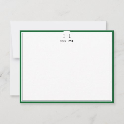 Olive Green Monogram Initials Couple Custom  Note Card