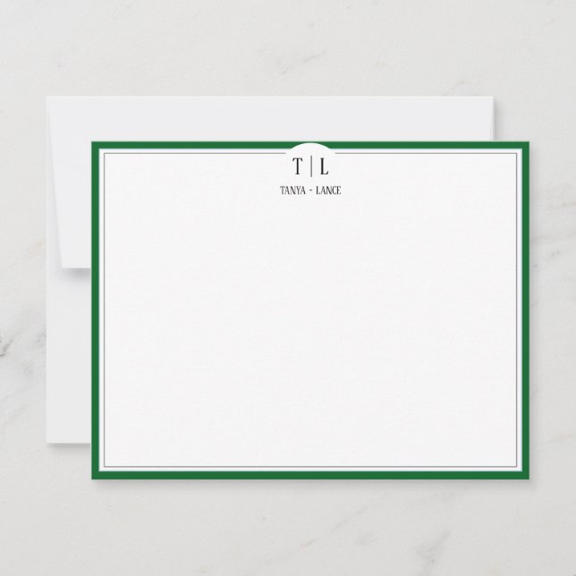 Olive Green Monogram Initials Couple Custom  Note Card (Front)