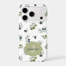 Olive Green Monogram Name Watercolor Chic Pattern