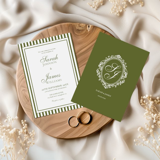 Olive Green Monogram Old Money Wedding Invitation (Creator Uploaded)