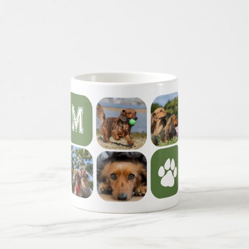 Olive Green Monogram Paw Print 8 Pet Photos Coffee Mug
