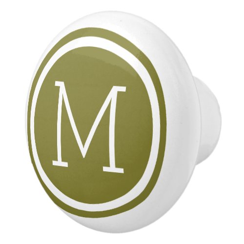 Olive Green Monogram Personalized Drawer Knob