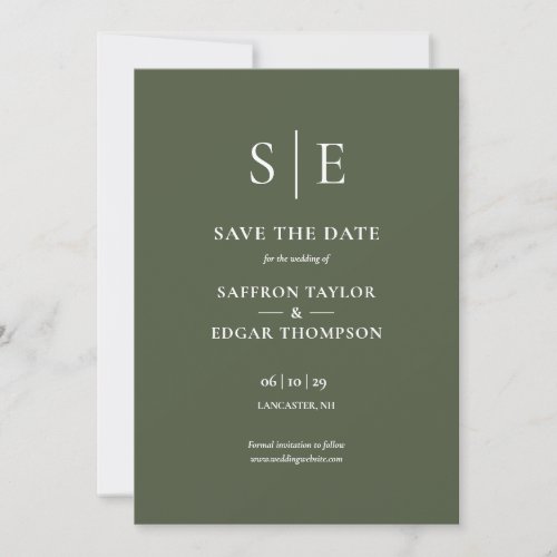 Olive Green Monogram Photo Wedding Save The Date