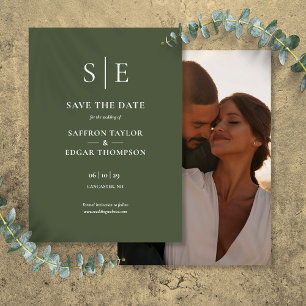 Olive Green Monogram Photo Wedding Save The Date
