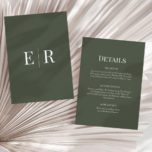 Olive Green Monogram Wedding Details Card