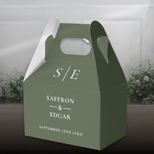Olive Green Monogram Wedding Favor Boxes