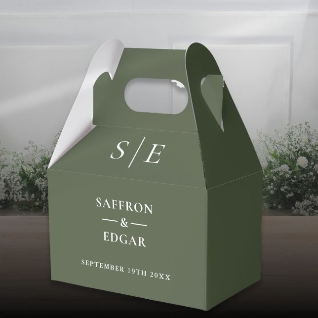 Olive Green Monogram Wedding Favor Boxes (Olive Green Monogram Wedding Favor Boxes)