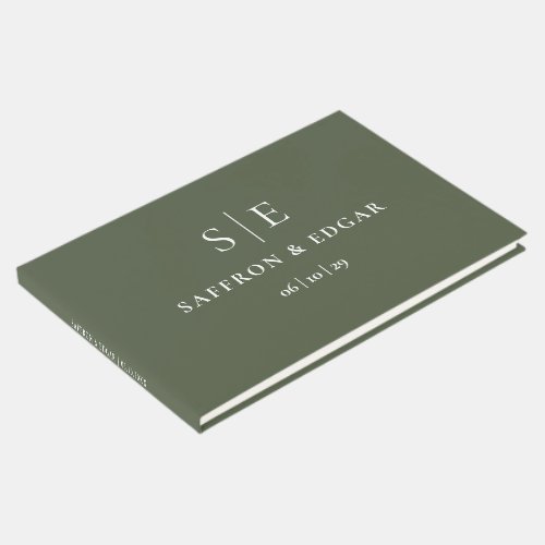 Olive Green Monogram Wedding Guest Book
