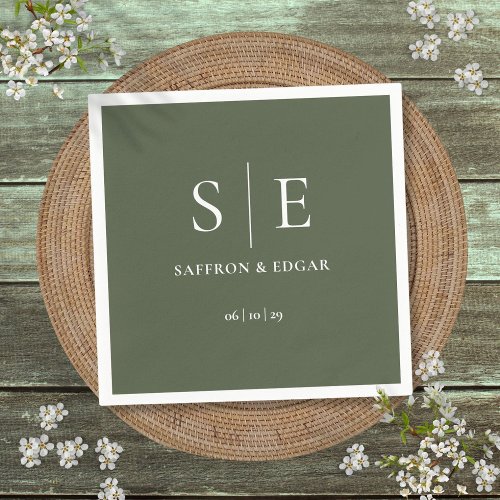 Olive Green Monogram Wedding Napkins