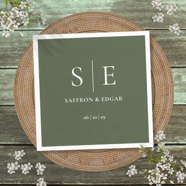 Olive Green Monogram Wedding Napkins (Olive Green Monogram Wedding Napkins)