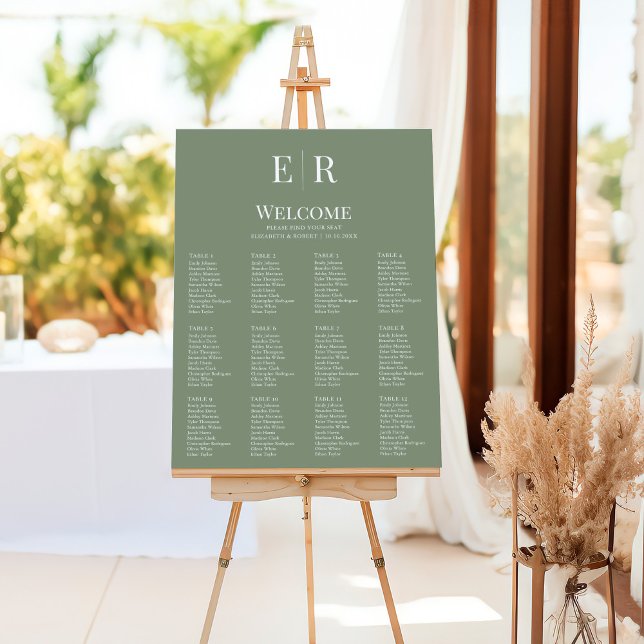 Olive Green Monogram Wedding Seating Chart Foam Board (Olive Green Monogram Wedding Seating Chart Foam Board)