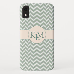 Olive Green Monogram With Chevron Pattern iPhone XR Case