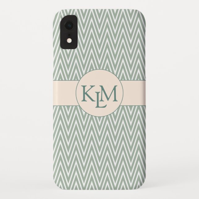 Olive Green Monogram With Chevron Pattern Case-Mate iPhone Case (Back)