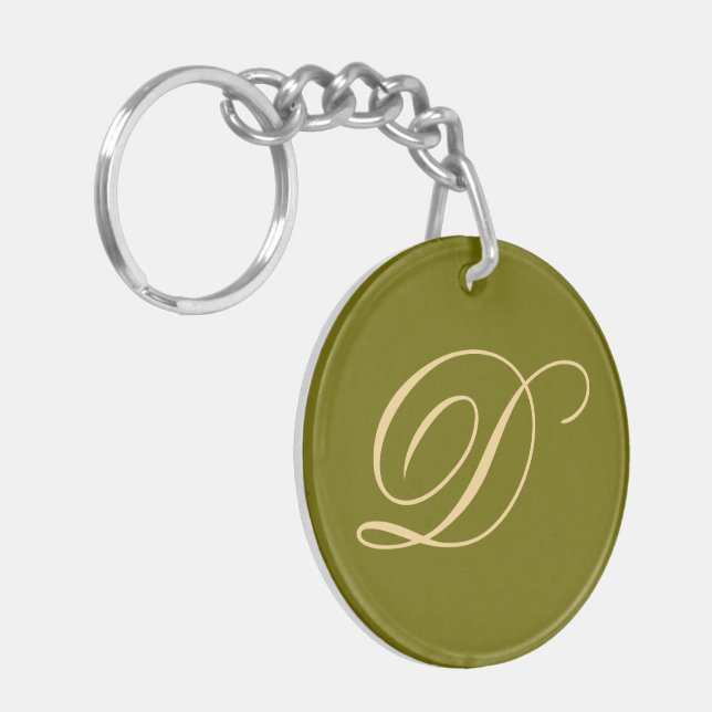 Olive Green Monogrammed Custom Initial Monogram D Keychain (Front Left)